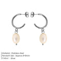 Silver-tone freshwater pearl drop hoop earrings