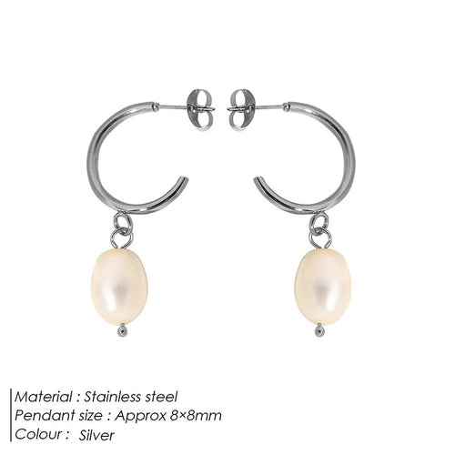 Silver-tone freshwater pearl drop hoop earrings
