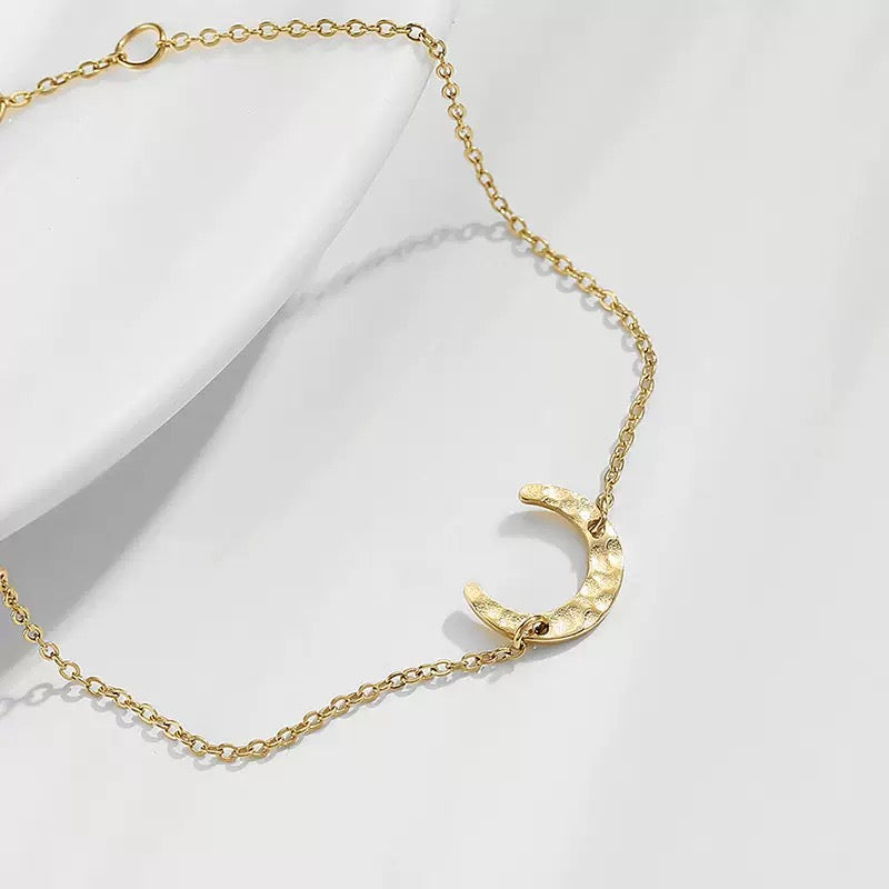 Hammered Moon Charm Bracelet